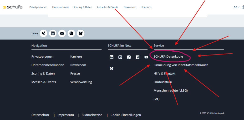 schufa de link zur datenkopie